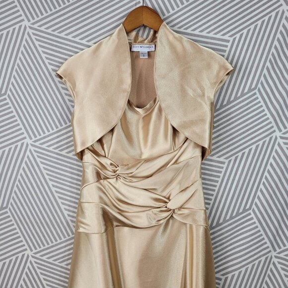 Scott McClintock Evening Dress Jacket size 8 Mother Of Bride Grooom Gold Satin - Picture 2 of 7